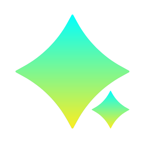 Colorful gradient diamond and star shapes against a white background.