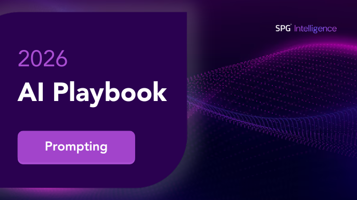 2025 AI Playbook cover with a purple and black background, wavy dotted pattern, and the text 'Prompting' in a purple box.