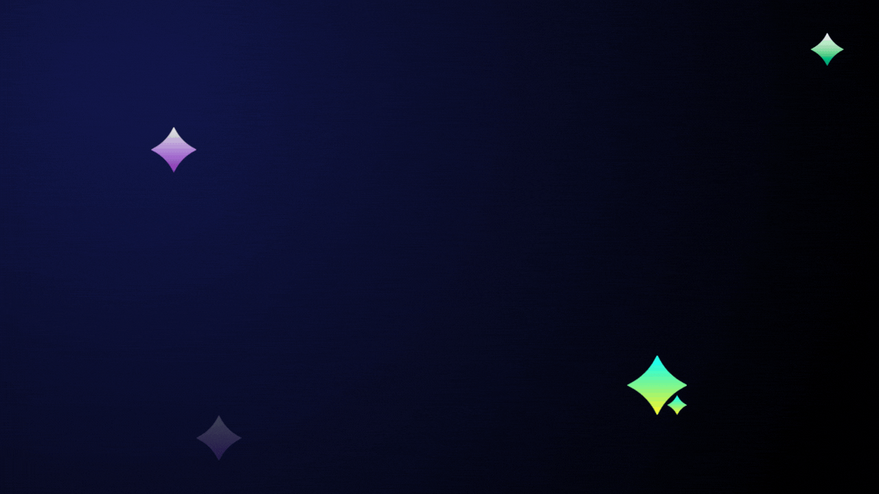 Colorful star-shaped sparkles on a dark gradient background.