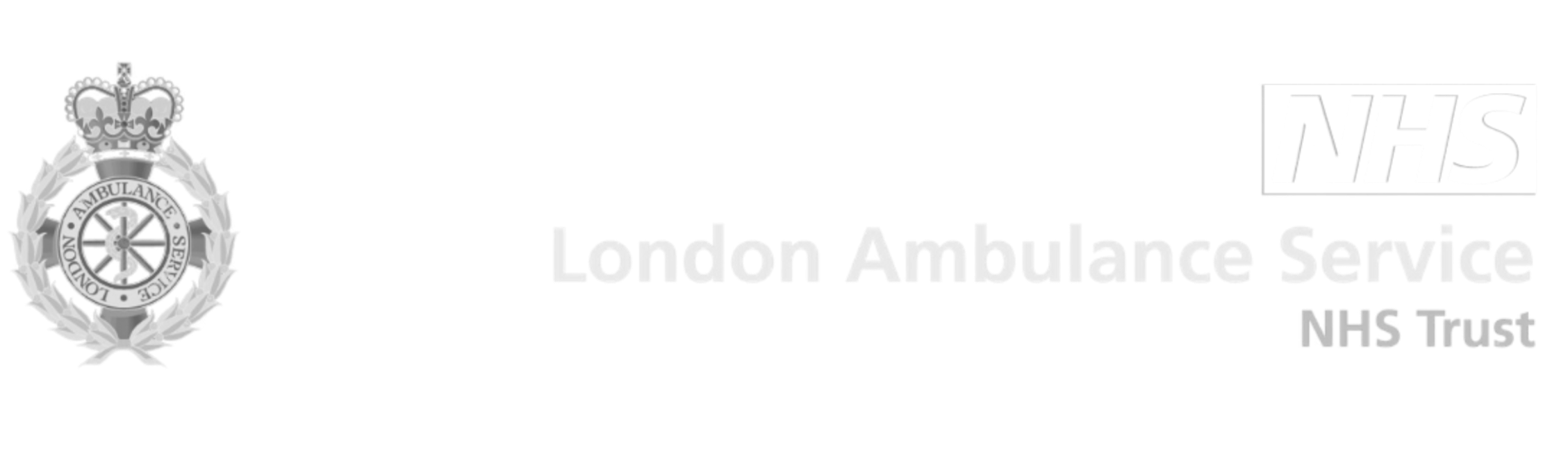 London Ambulance Service logo with a crown and emblem, and text indicating 'London Ambulance Service NHS Trust'.