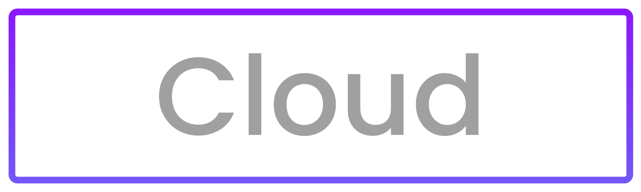 The word 'cloud' written in grey in the center of a white rectangle with a purple border.