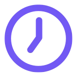 Clock symbol with a purple outline and a white background.