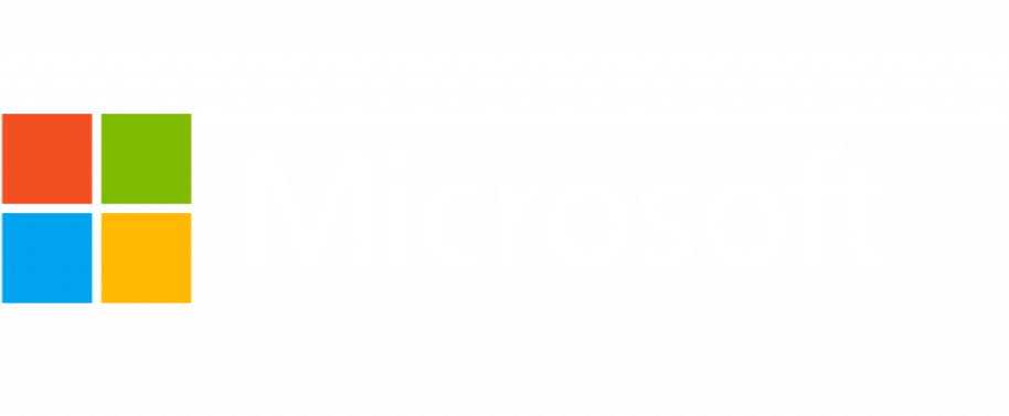 Microsoft logo with colorful square icon and word 'Microsoft' in white text on black background.