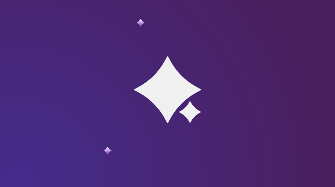 Digital illustration of three white sparkling stars on a purple gradient background.