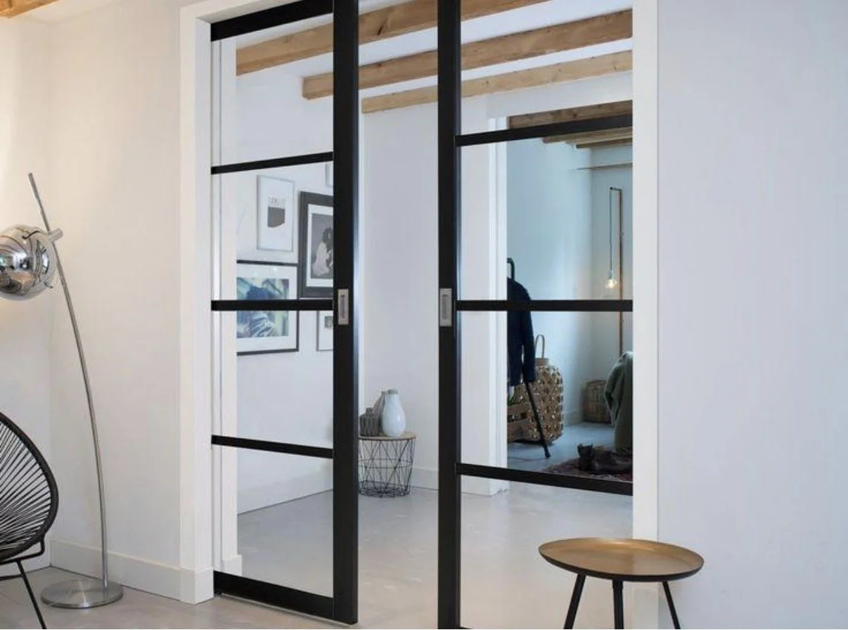 Pocket sliding steel doors. Internal steel doors.