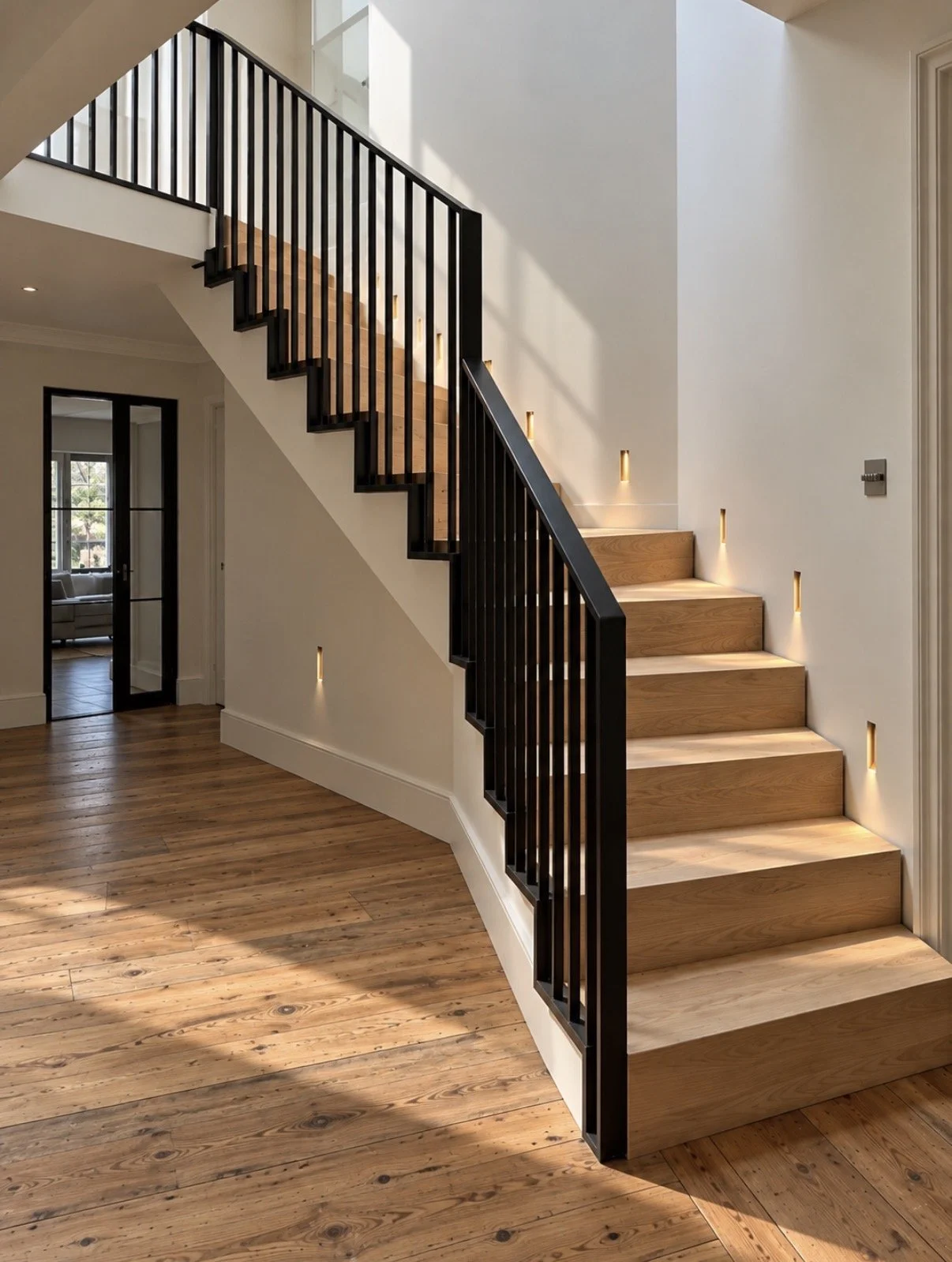 feature steel and timber staircase in a residential property, North West UK.