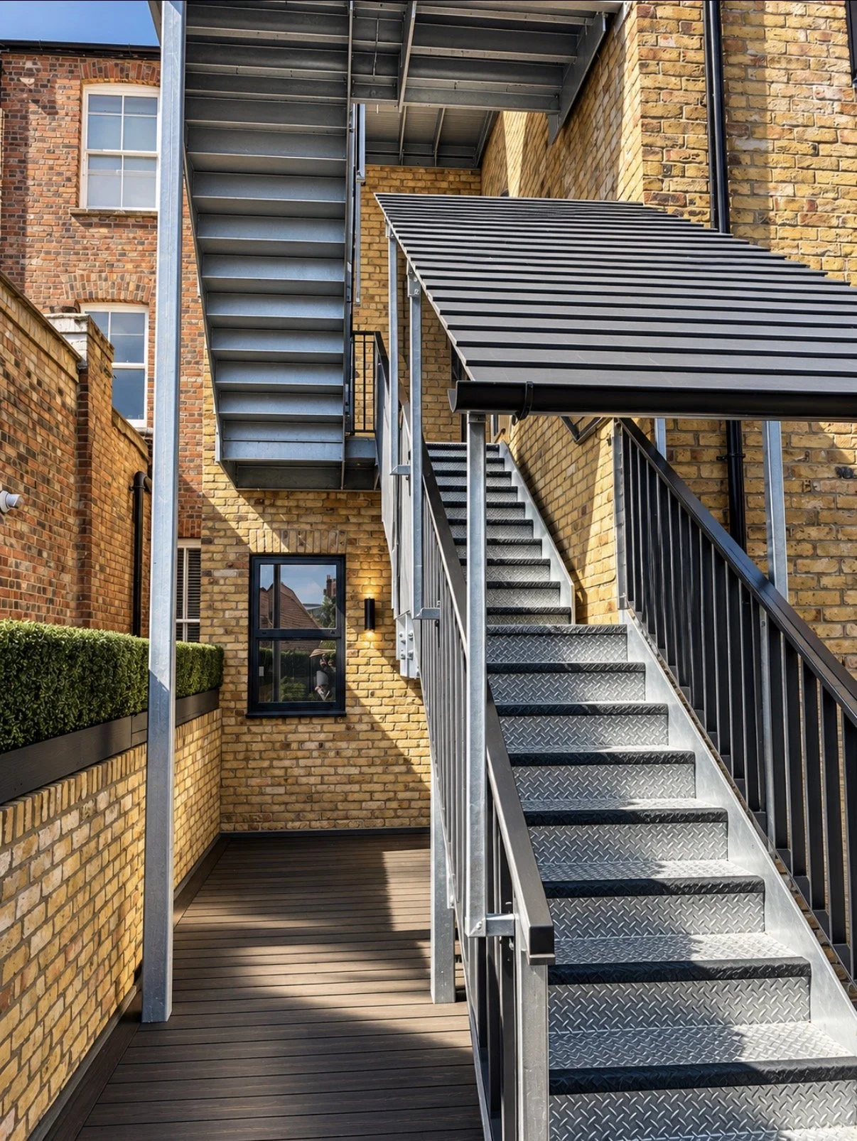galvanised steel staircase. fire escape.