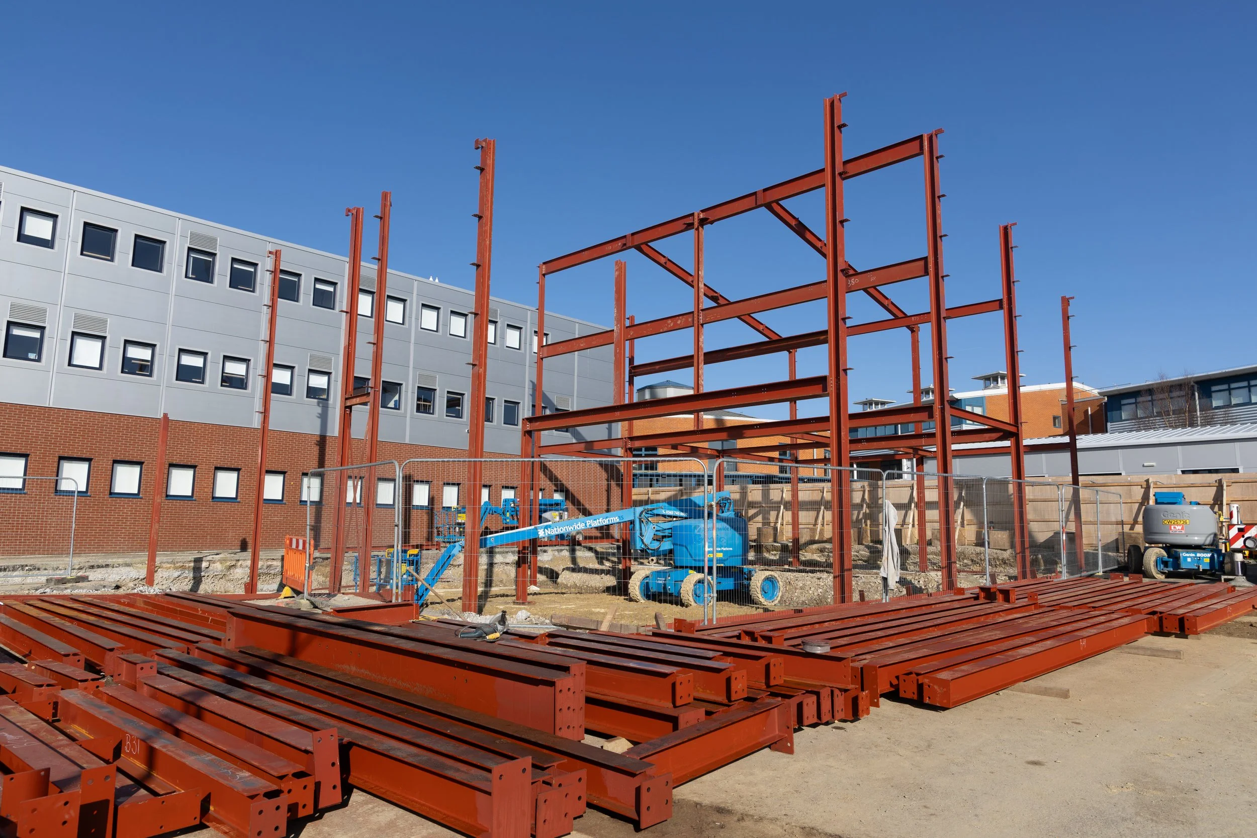 Steel framework. Construction site. Steel fabrication & installation.