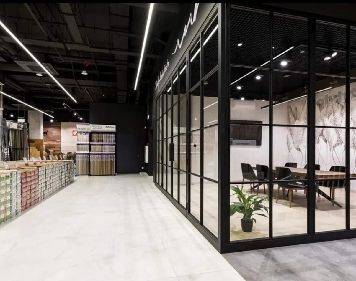 Steel doors for a commercial project, office, interior design.