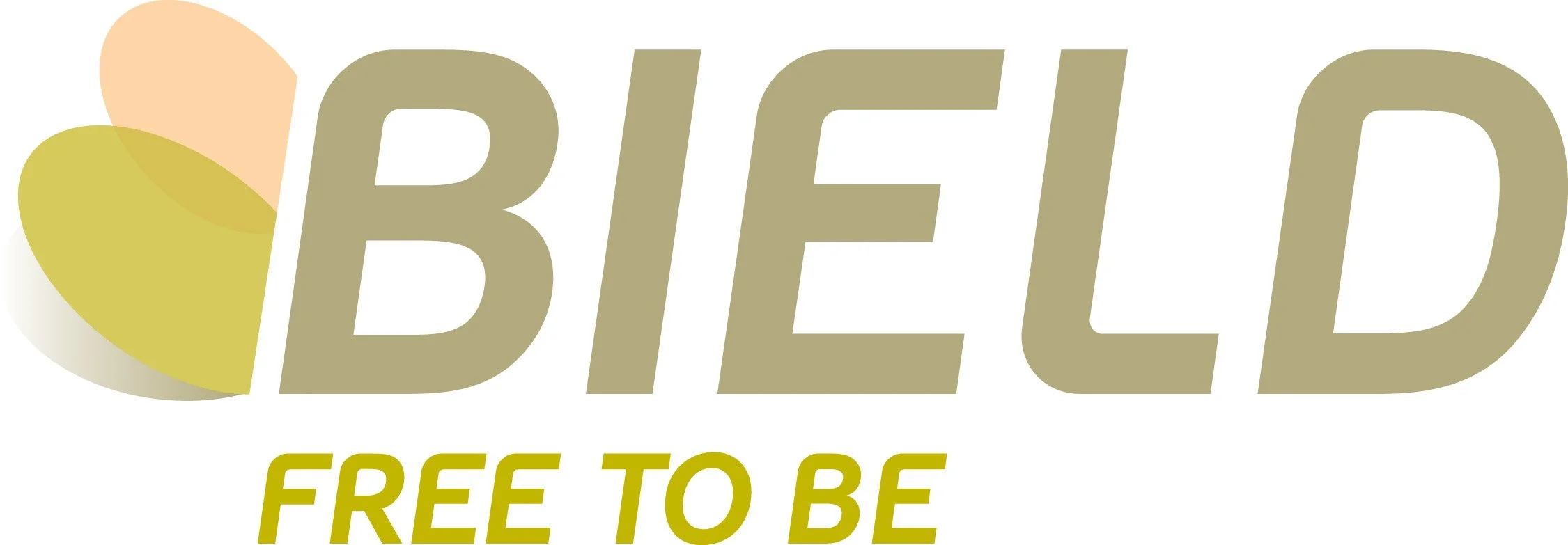 BIED logo in beige and olive green with the slogan 'FREE TO BE' in olive green.