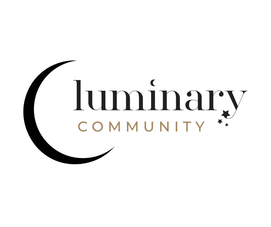 Luminary Community logo with a crescent moon, stars, and the words 'Luminous Community' in black and gold text.