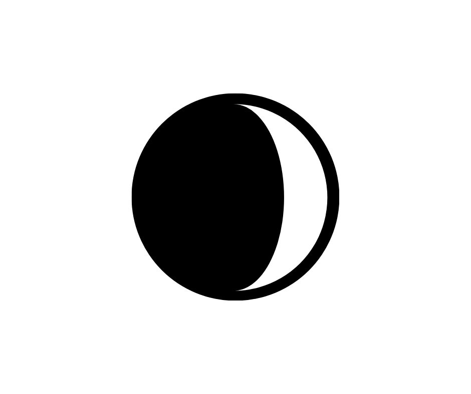 A black background with a white crescent moon.