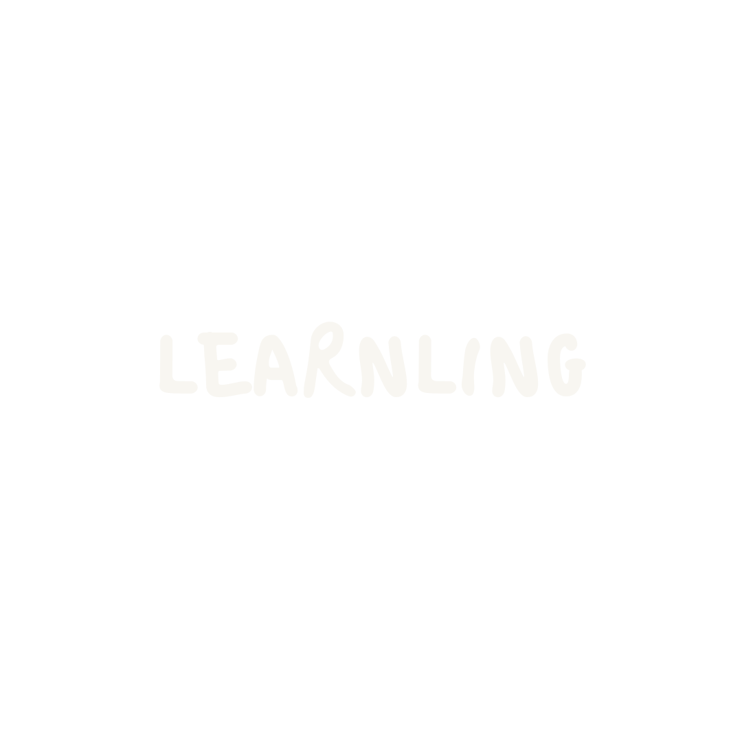 Black background with the words "LEARNING" in white, playful font. The image emphasizes the importance or focus on learning.