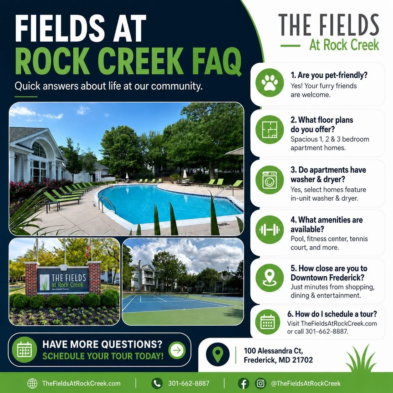 Weekend plans? Make &ldquo;finding your new apartment&rdquo; one of them. 😎✨

Stop by The Fields at Rock Creek this weekend and tour your next home, pool views, spacious floor plans, and Frederick living all in one place. 🏡💚

📍 The Fields at Rock
