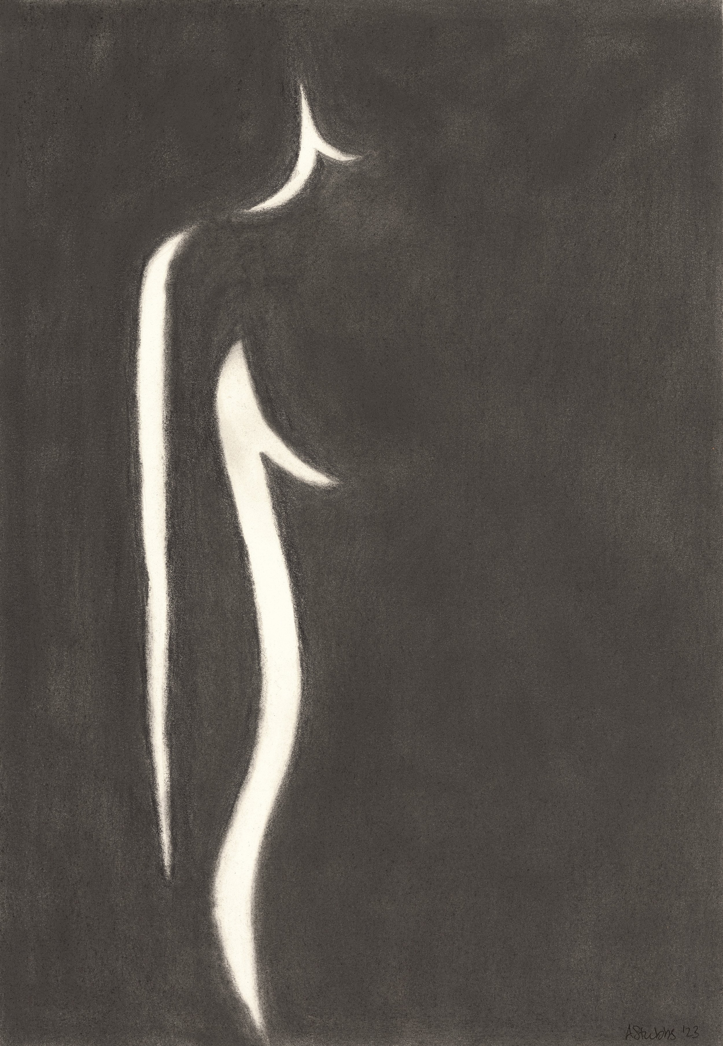 Minimalist Graphite Line Drawing / Contemporary Abstract Art by Anna Stubbs
A refined graphite drawing by UK artist Anna Stubbs, featuring fluid white lines on a dark background. This minimalist abstract artwork evokes the human form through gestur