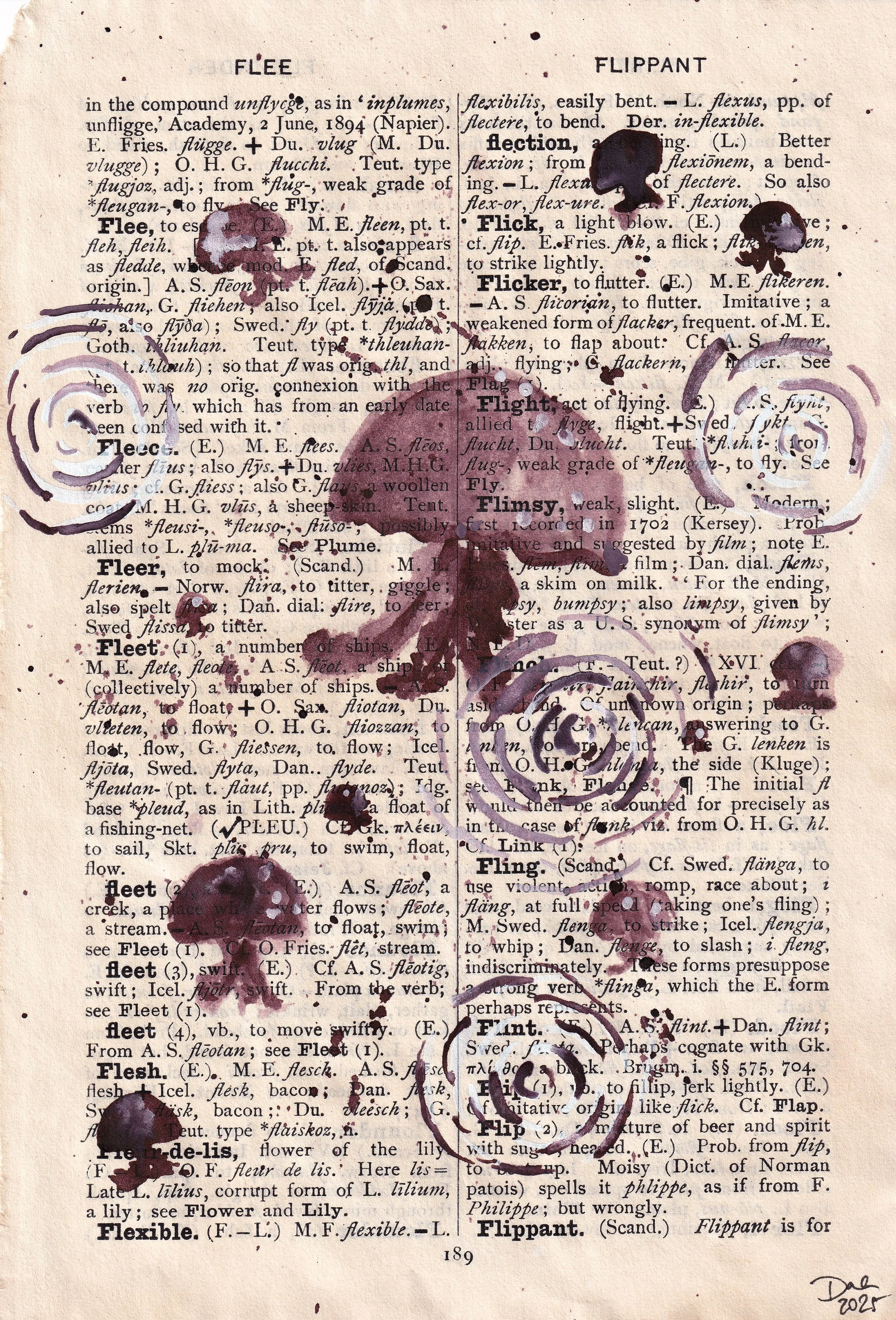 Jellyfish dictionary page No. 3, 2025. Watercolour on paper.