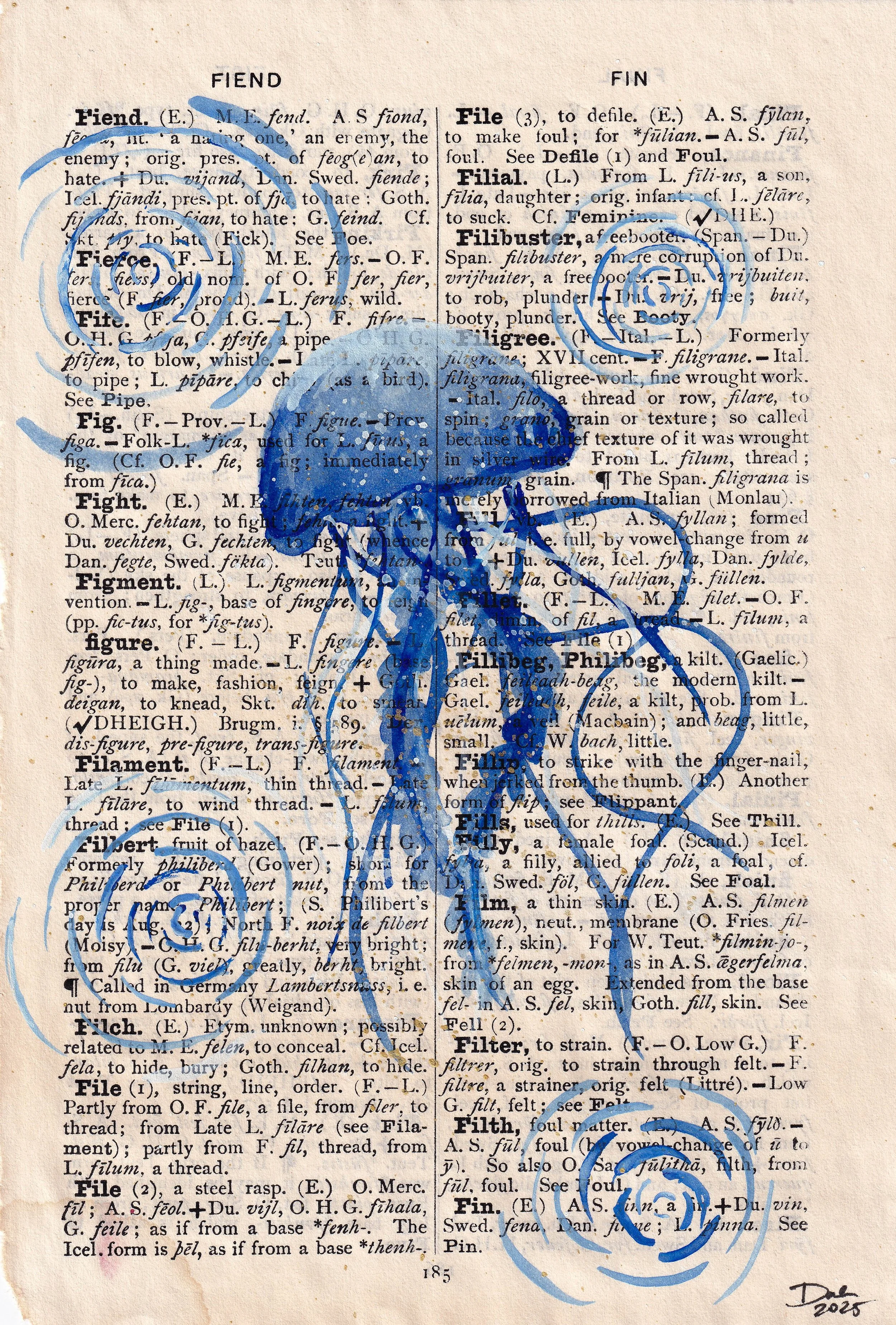 Jellyfish dictionary page No. 1, 2025. Watercolour on paper.