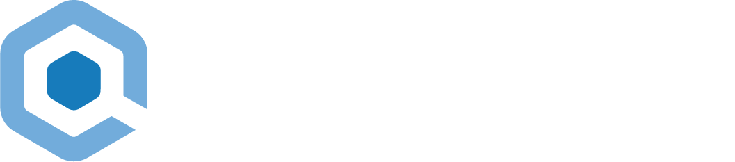 Q-Systems logo with hexagon icon in blue and white text