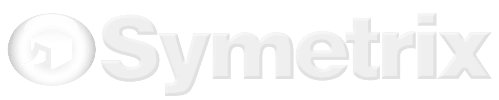 Symmetrix logo with a black cube icon inside a white circle and the word "Symmetrix" in white letters.