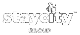 Staycity Group logo in white letters on a black background.