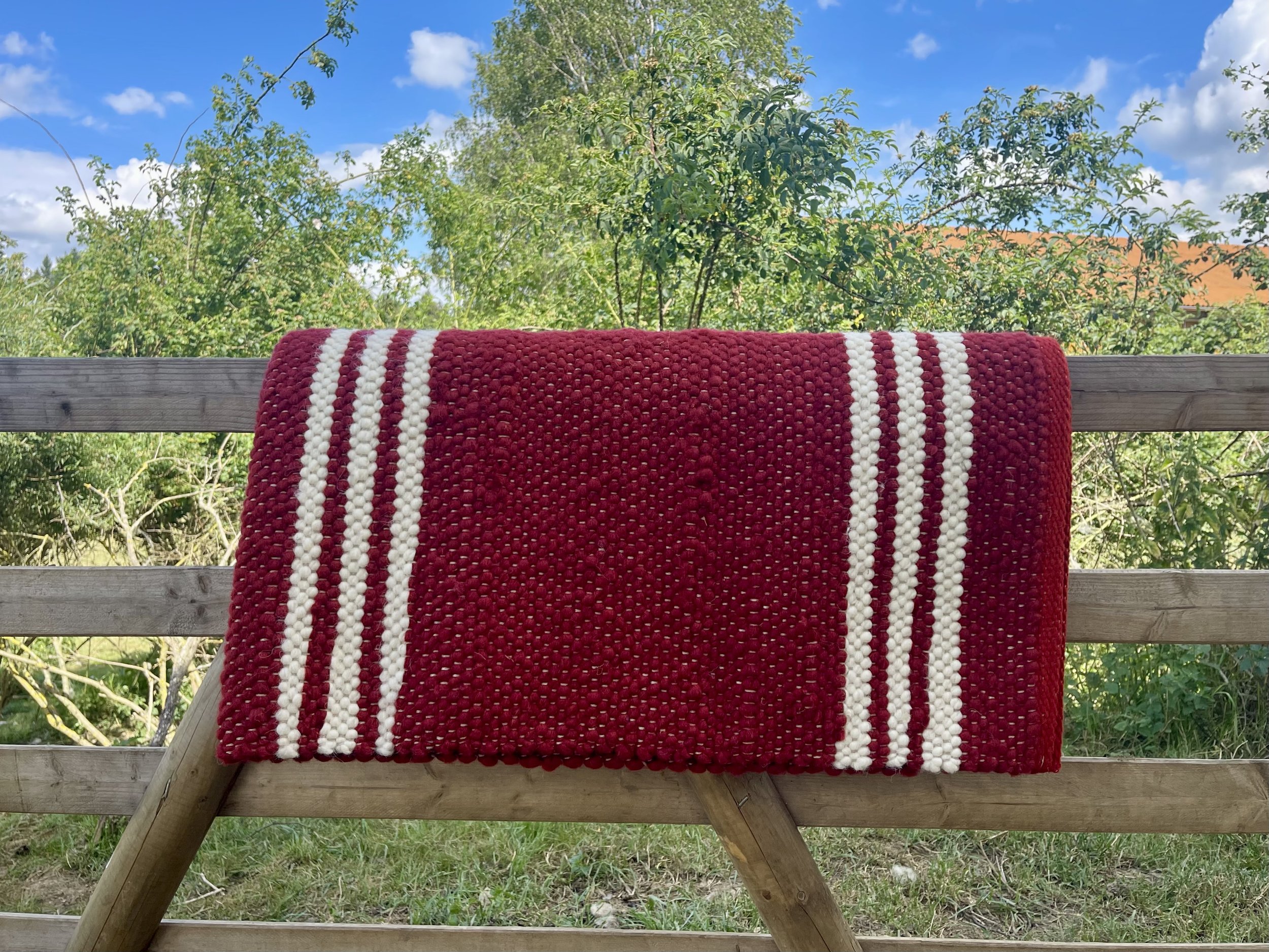 Cowboy Wool Blanket Cherry Red White Stripes