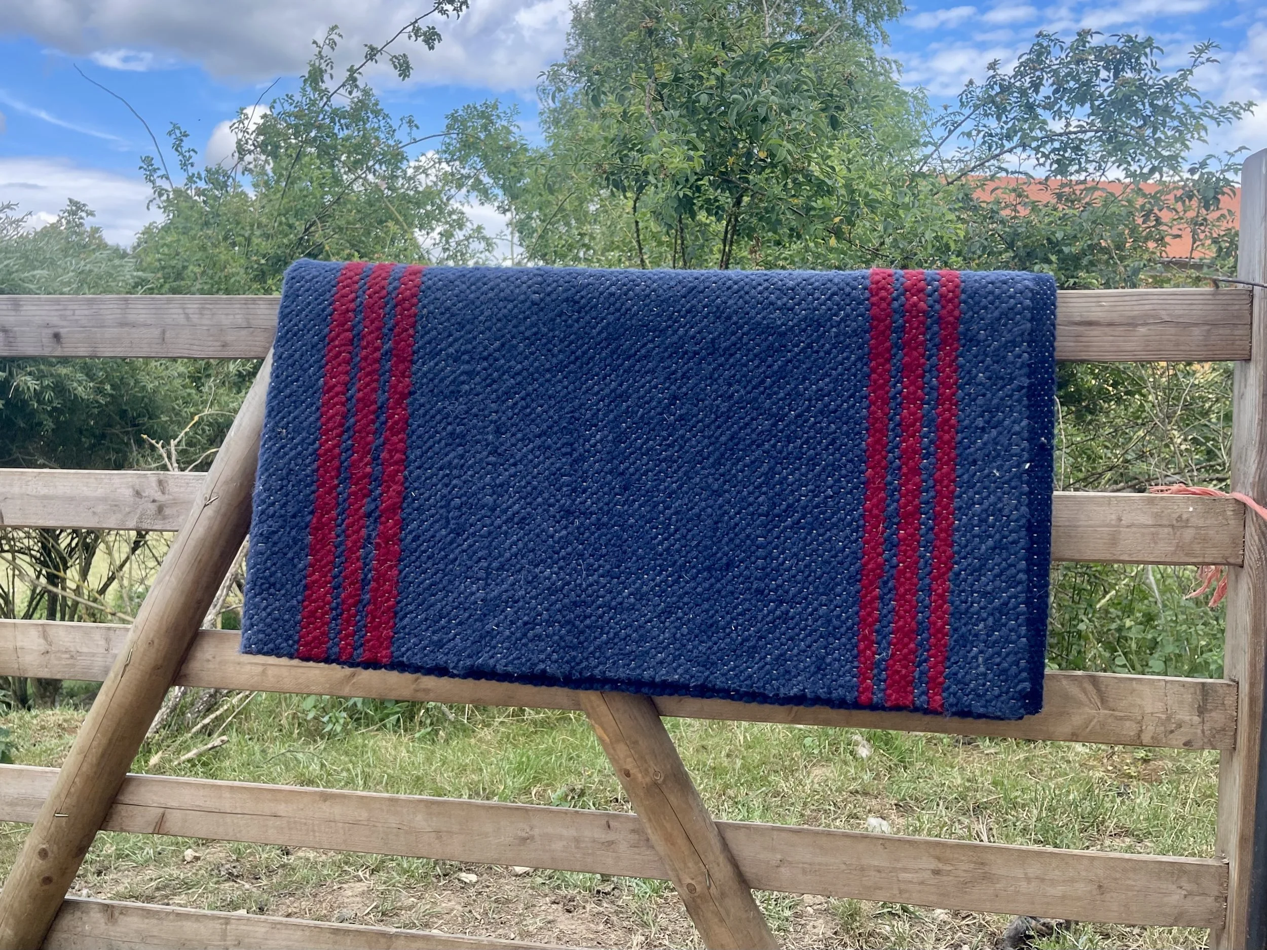Cowboy Wool Blanket Lake Blue Red Stripes