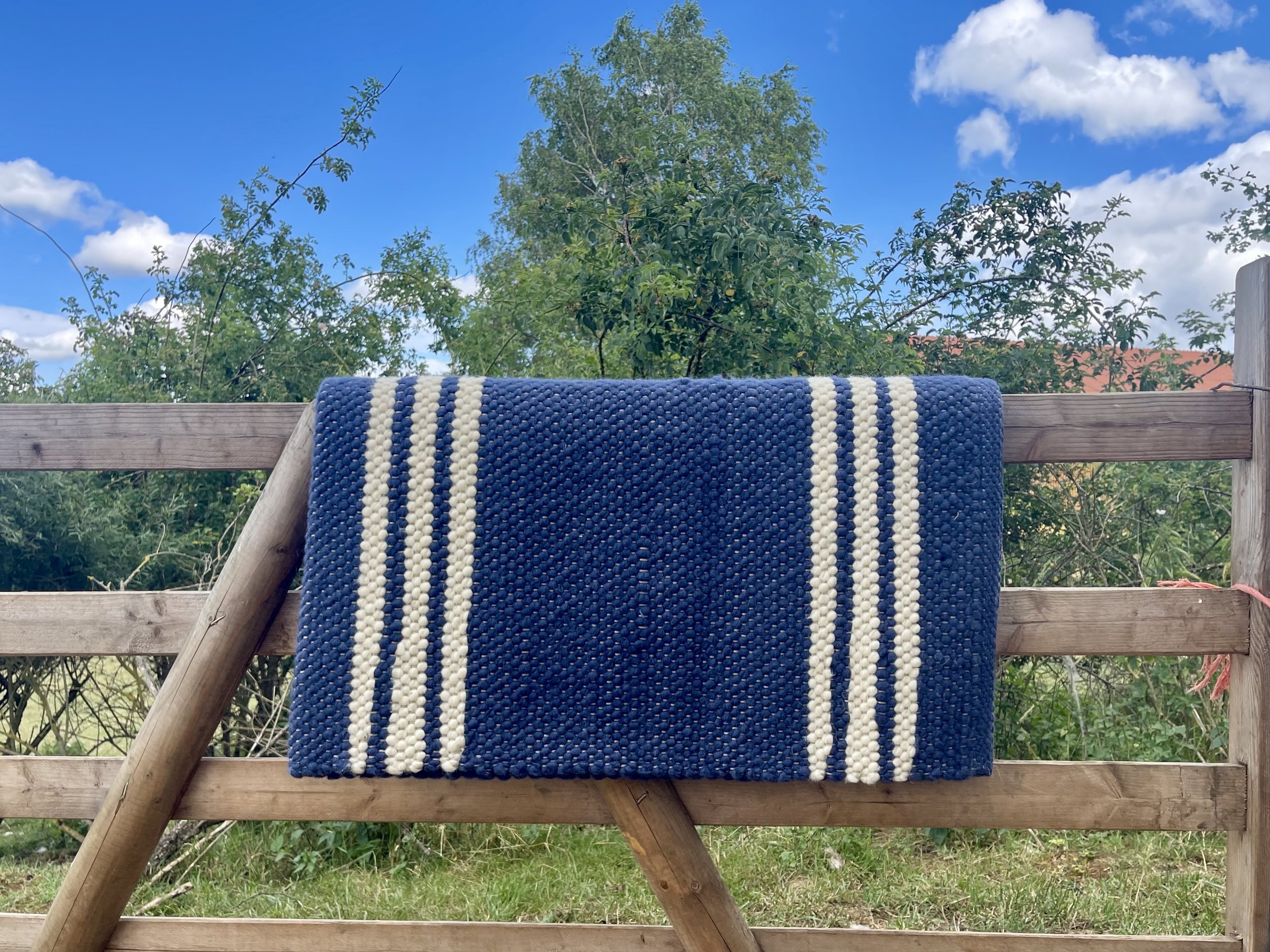 Cowboy Wool Blanket Lake Blue White Stripes