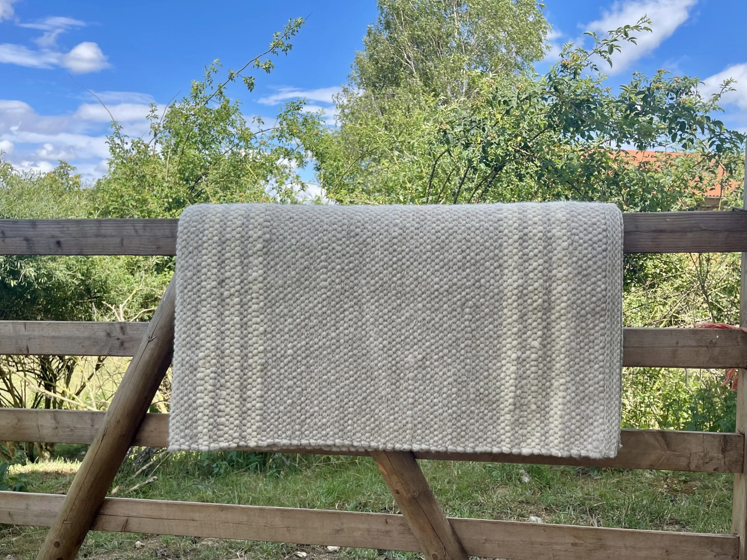 Cowboy Wool Blanket  Light Sand White Stripes