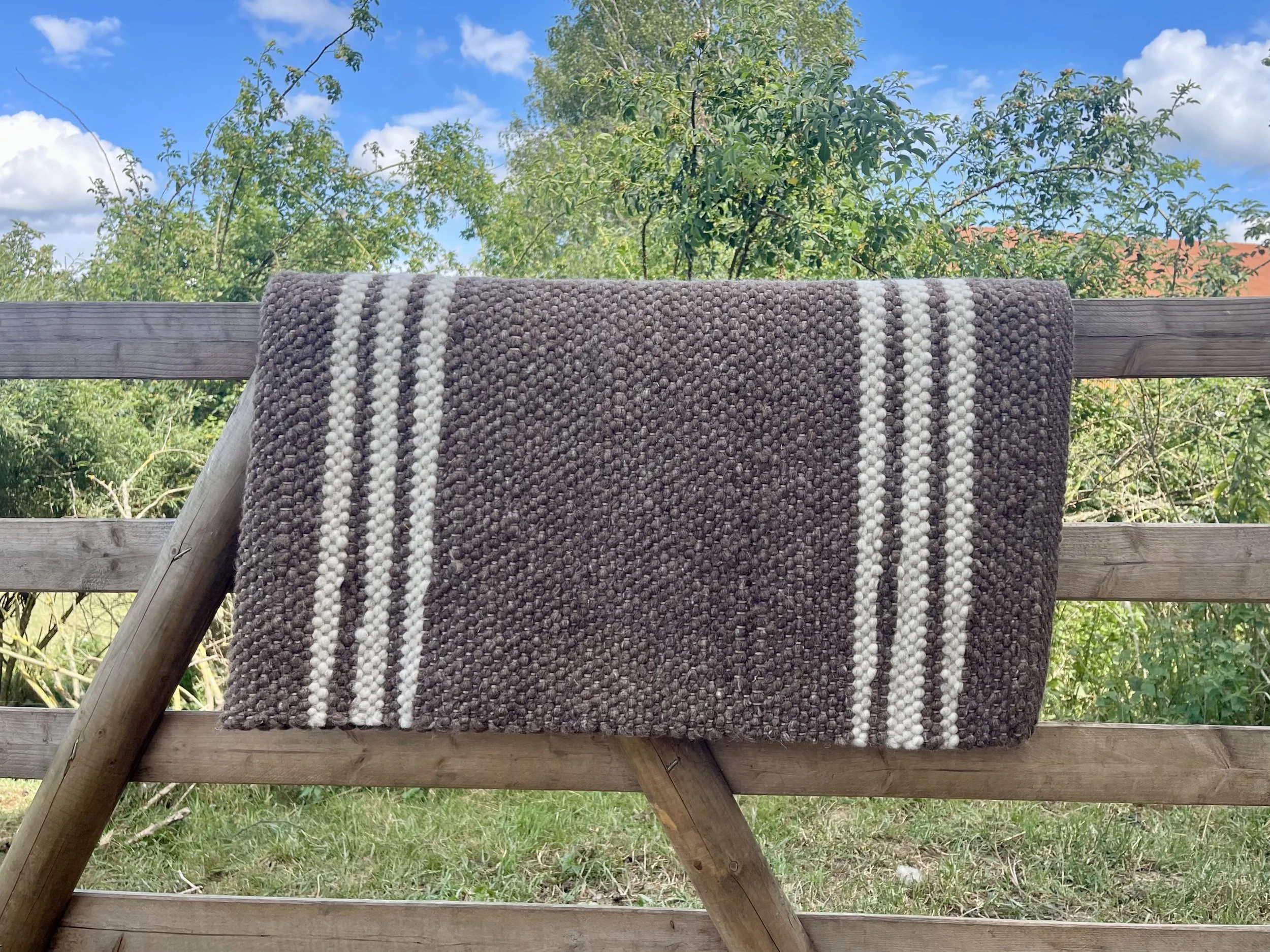 Cowboy Wool Blanket Dark Brown  White Stripes