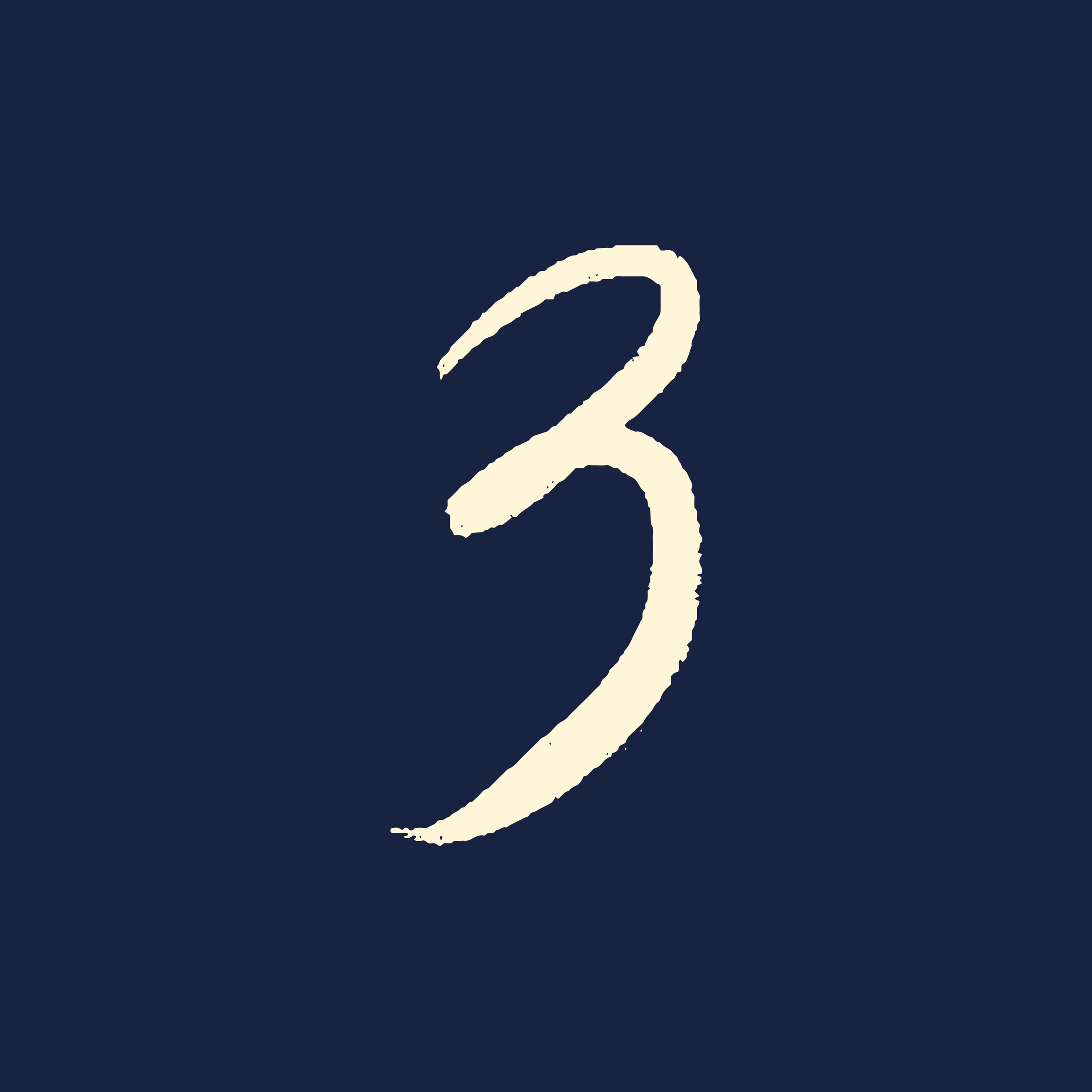 The image shows a dark background with a large white stylized '3' in the center.