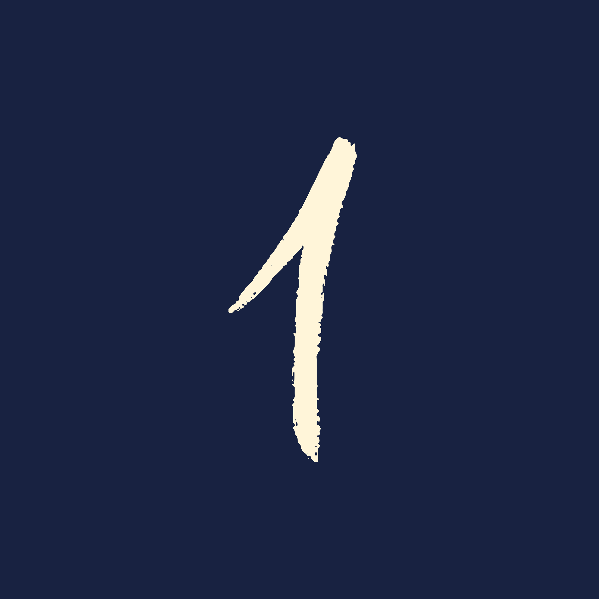 The image shows a dark background with a large white stylized '1' in the center.