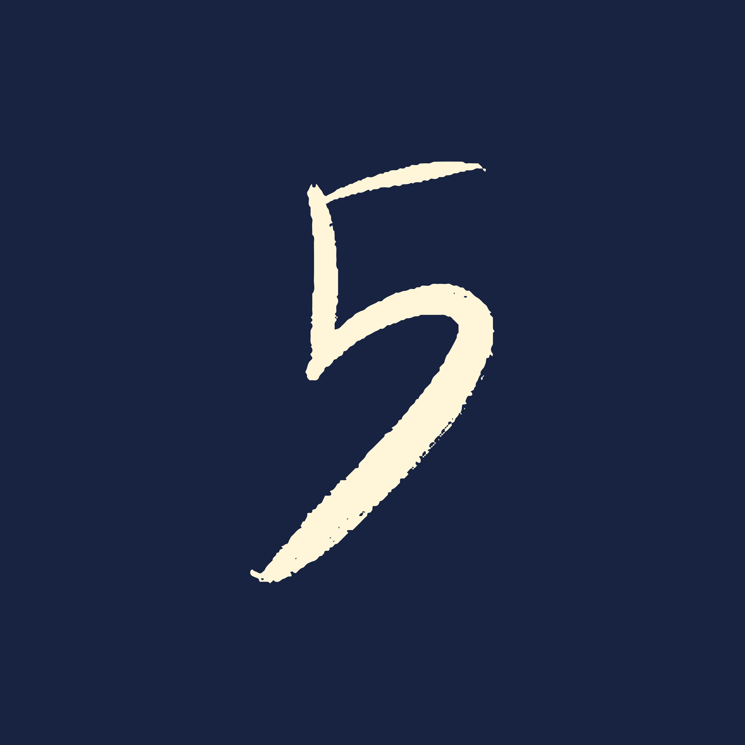 The image shows a dark background with a large white stylized '5' in the center.