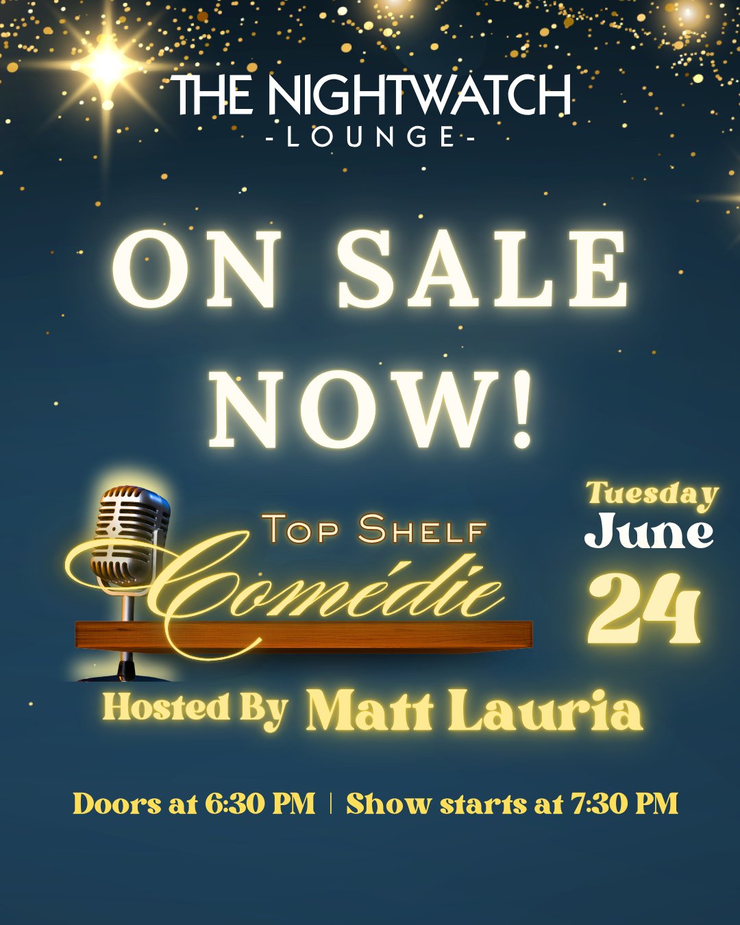 🎤✨ TICKETS AVAILABLE NOW!⁠
⁠
TOP SHELF COM&Eacute;DIE - Nightwatch Comedy Night⁠
🍸 90 MINUTES OF STAND-UP &amp; COCKTAILS⁠
⁠
Get ready for an unforgettable night of killer comedy, craft cocktails, and absolutely zero awkward silences! Join us at Th