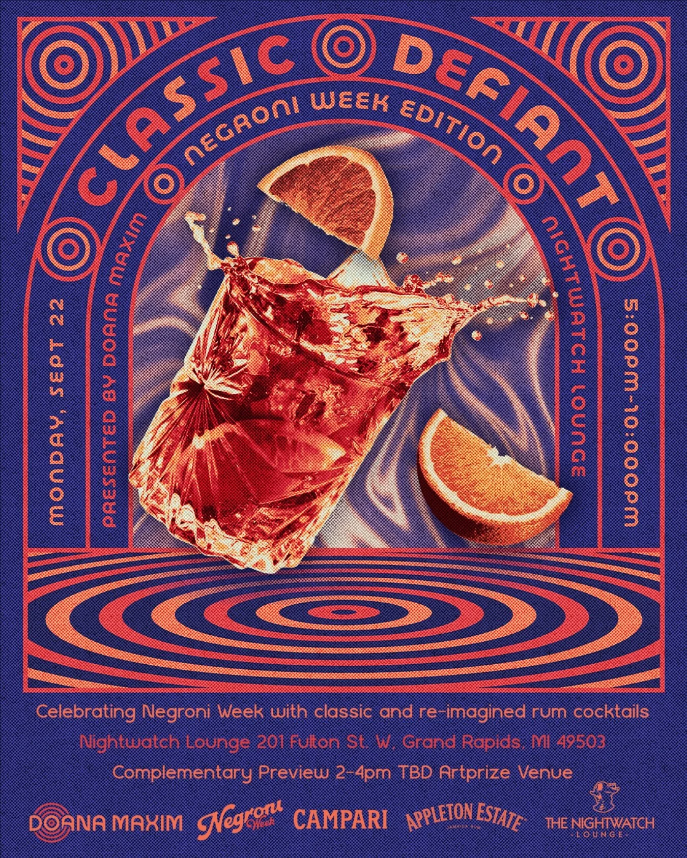 Join us TONIGHT as we welcome our friend @chillpollens and @doanamaxim for a Negroni Week kickoff party! 

Wandering around @artprize and looking for a sip? Stop by from 2-4pm in the @theplazagr for a complimentary preview presented by Campari and Ap