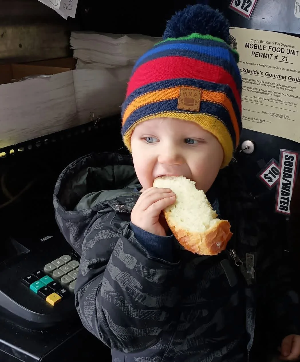 Customer taste checking the bread!