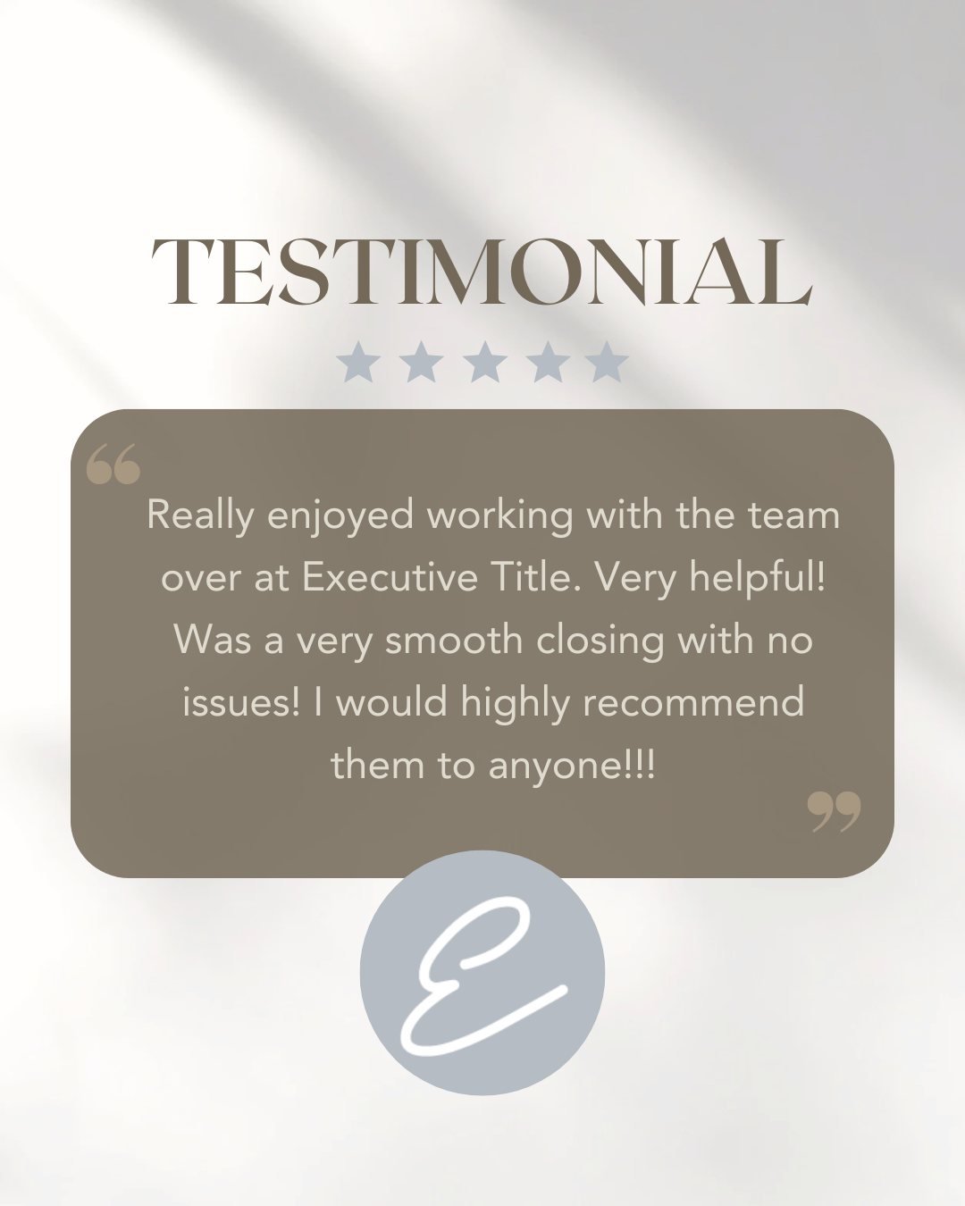 Another smooth closing in the books! 🏡✨ 

Shoutout to our amazing team for making the process easy, stress-free, and seamless. We love hearing feedback like this! 💬

 #ClientLove #SmoothClosings #ExecutiveTitle #Testimonial