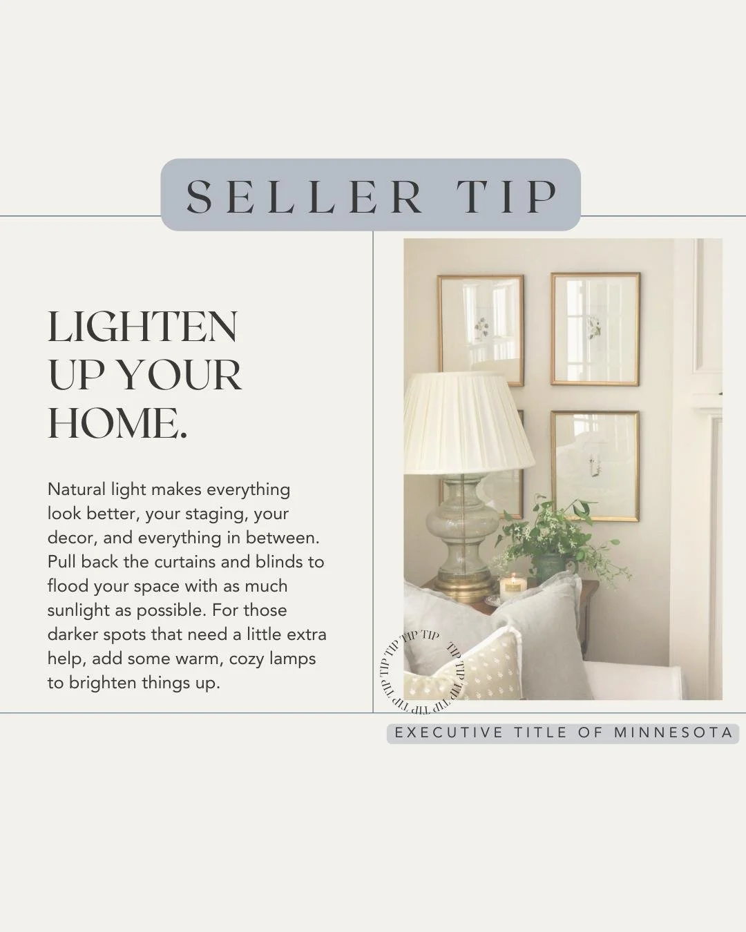 Seller Tip: Brighten Up Your Home for Prospective Buyers 💡 

#SellerTip #ExecutiveTitle #HomeTips