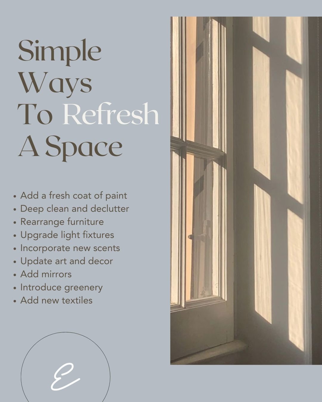 ✨ Ready to refresh your space? ✨

Sometimes all it takes is a few simple changes to breathe new life into a room. Whether it's rearranging furniture, adding some greenery, or swapping out decor, these small updates can make a big impact! 🏡

#HomeRef