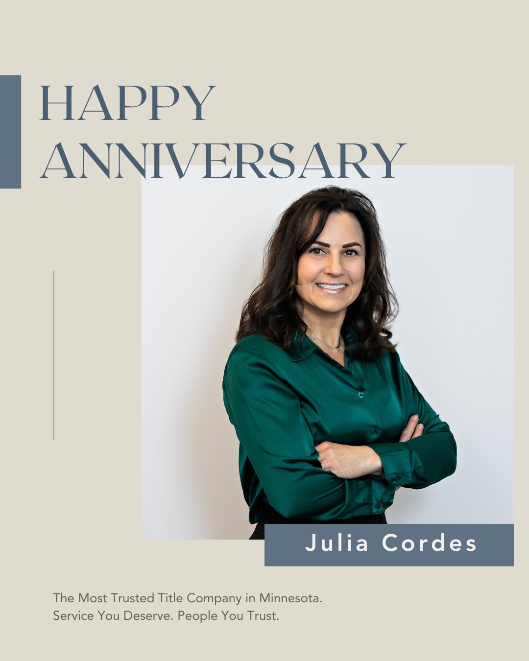 Happy Work Anniversary, Julia! 

Your dedication, positivity, and the care you bring to your work make such a meaningful difference every day. We&rsquo;re so grateful to have you as part of the Executive Title family and love celebrating the impact y