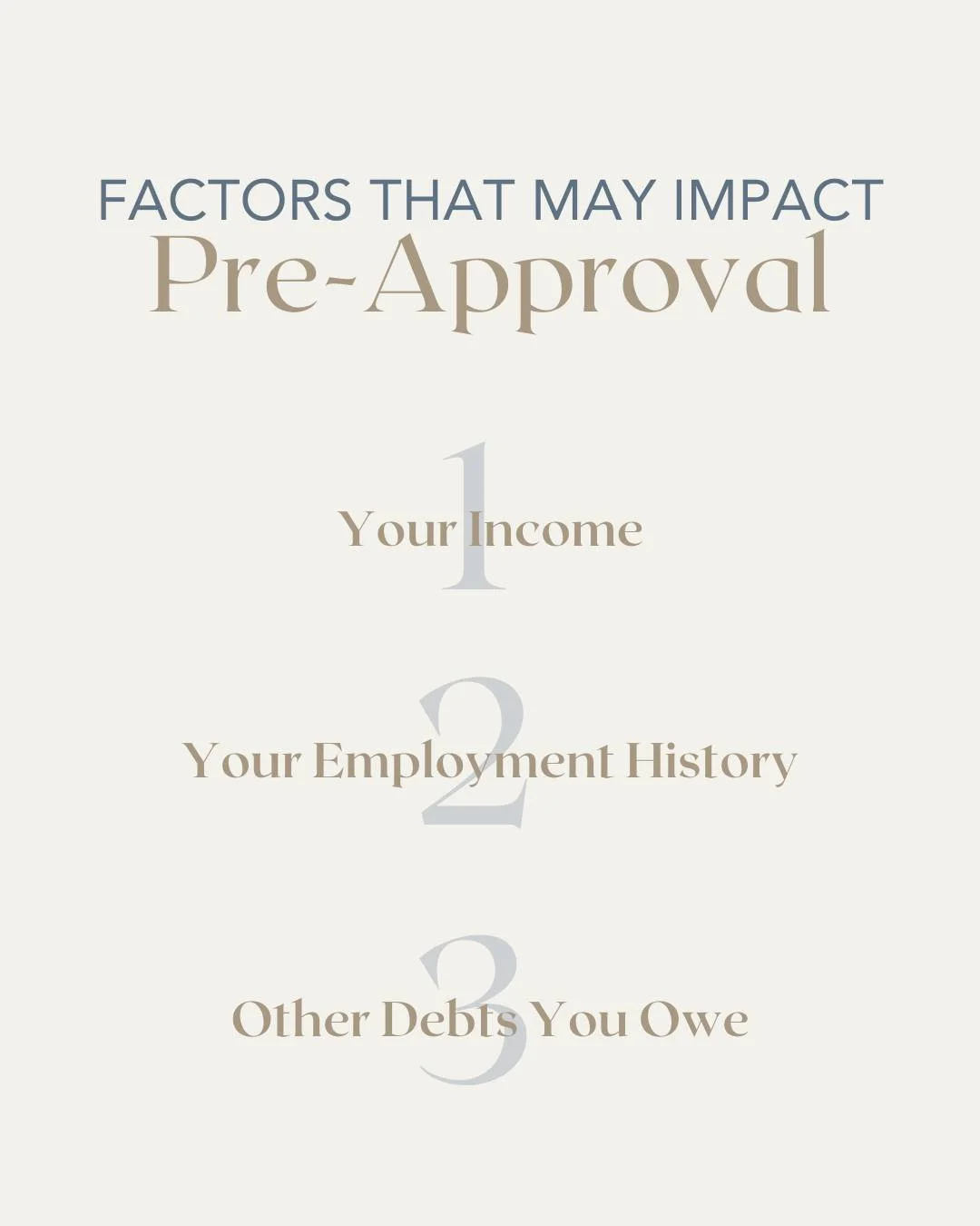 Getting pre-approved is an exciting first step in the homebuying journey, and understanding these three factors ahead of time helps you feel more prepared and confident when it&rsquo;s time to buy so there are no surprises along the way! 🏡

#Homebuy