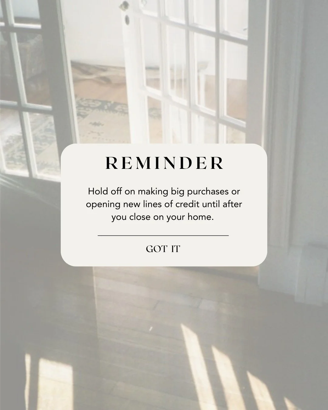 A little patience now can help make closing day smooth and stress-free later! 

Big purchases and new lines of credit can impact your loan approval more than you might think. When in doubt, wait until those keys are officially in your hands before ma