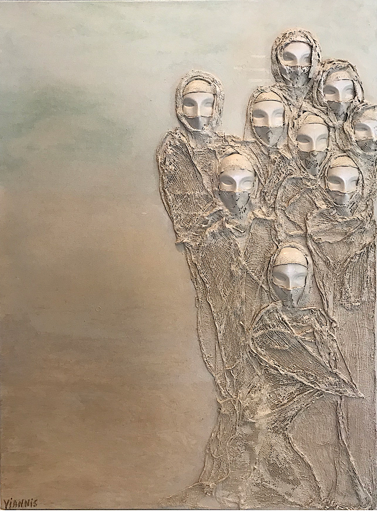 COLLAGE Series:    Painting Titlle: CLOAKED CHORUS 