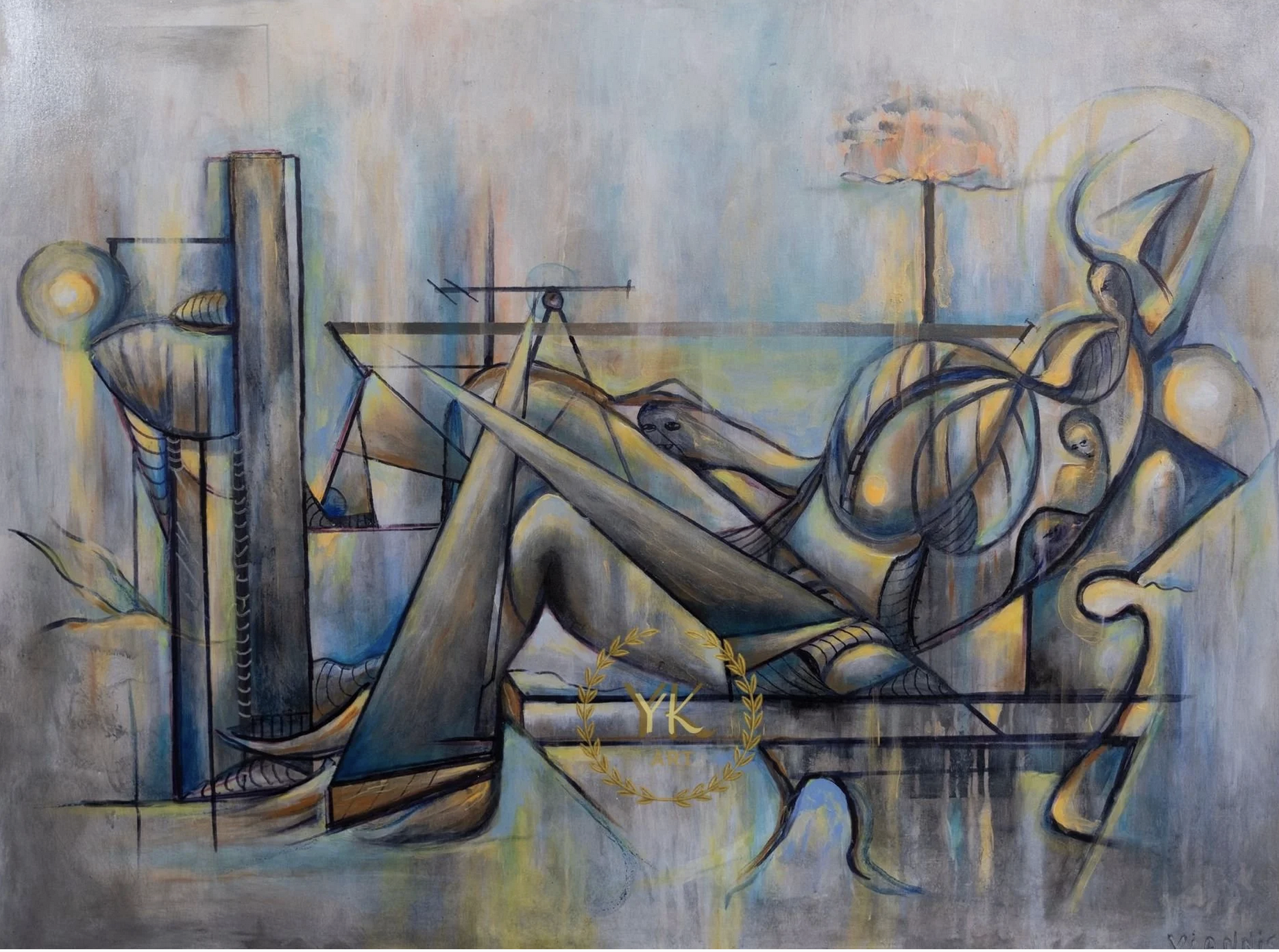 ABSTRACT ART (Series II): "Geometry with Cubist Echo     Painting Title: CHAISE OF CREATION