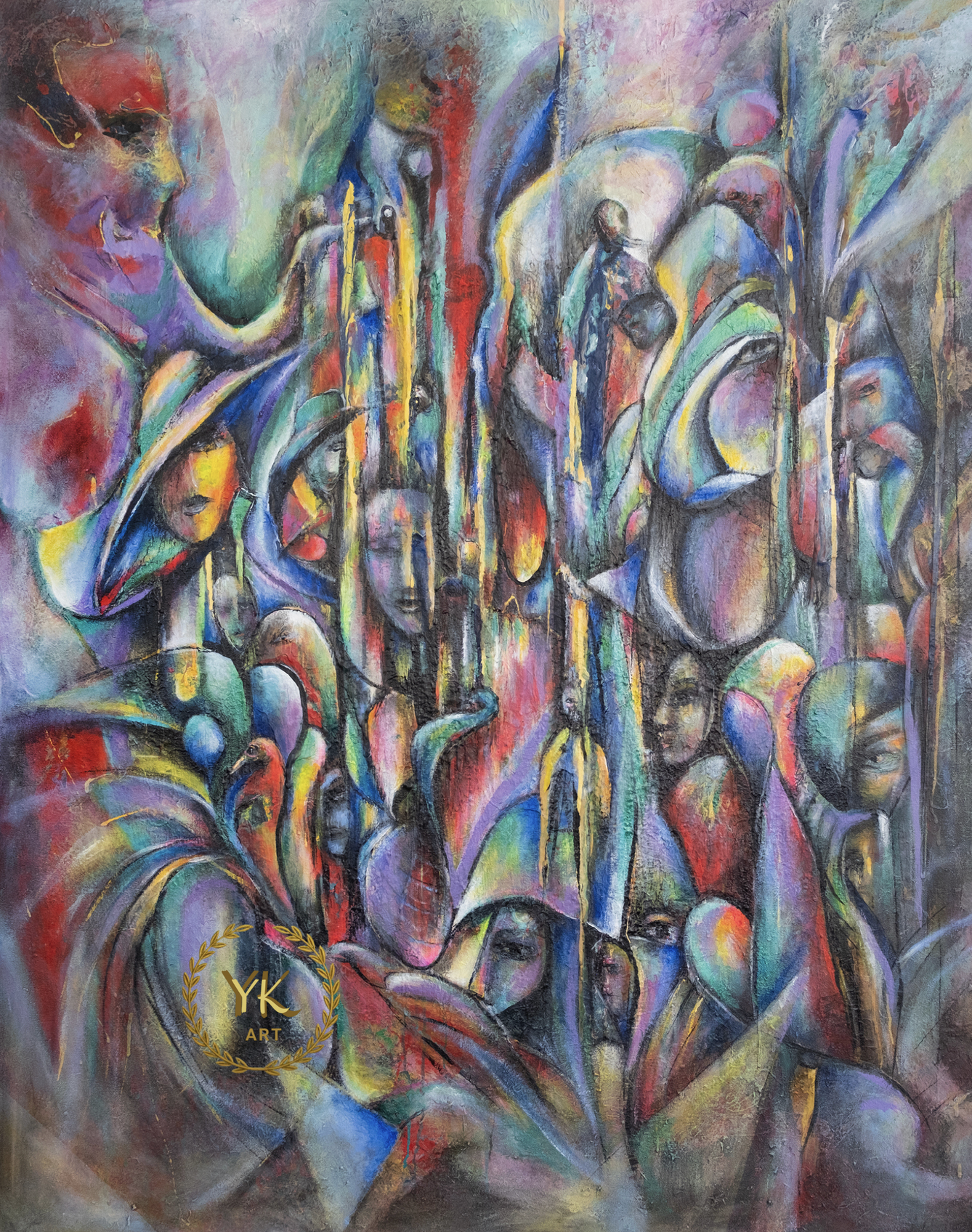 ABSTRACT ART (Series I):  Kaleidoscope of Human Souls"     Painting Title: WHISPERS OF THE SOULS 