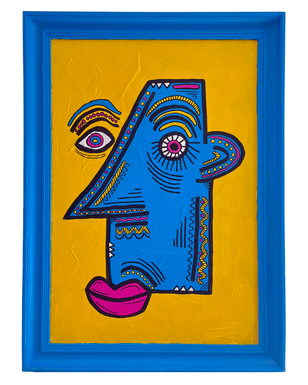 THE JOY IS STILL COMING. 67 x 47cm. Framed and recycled Canvas.