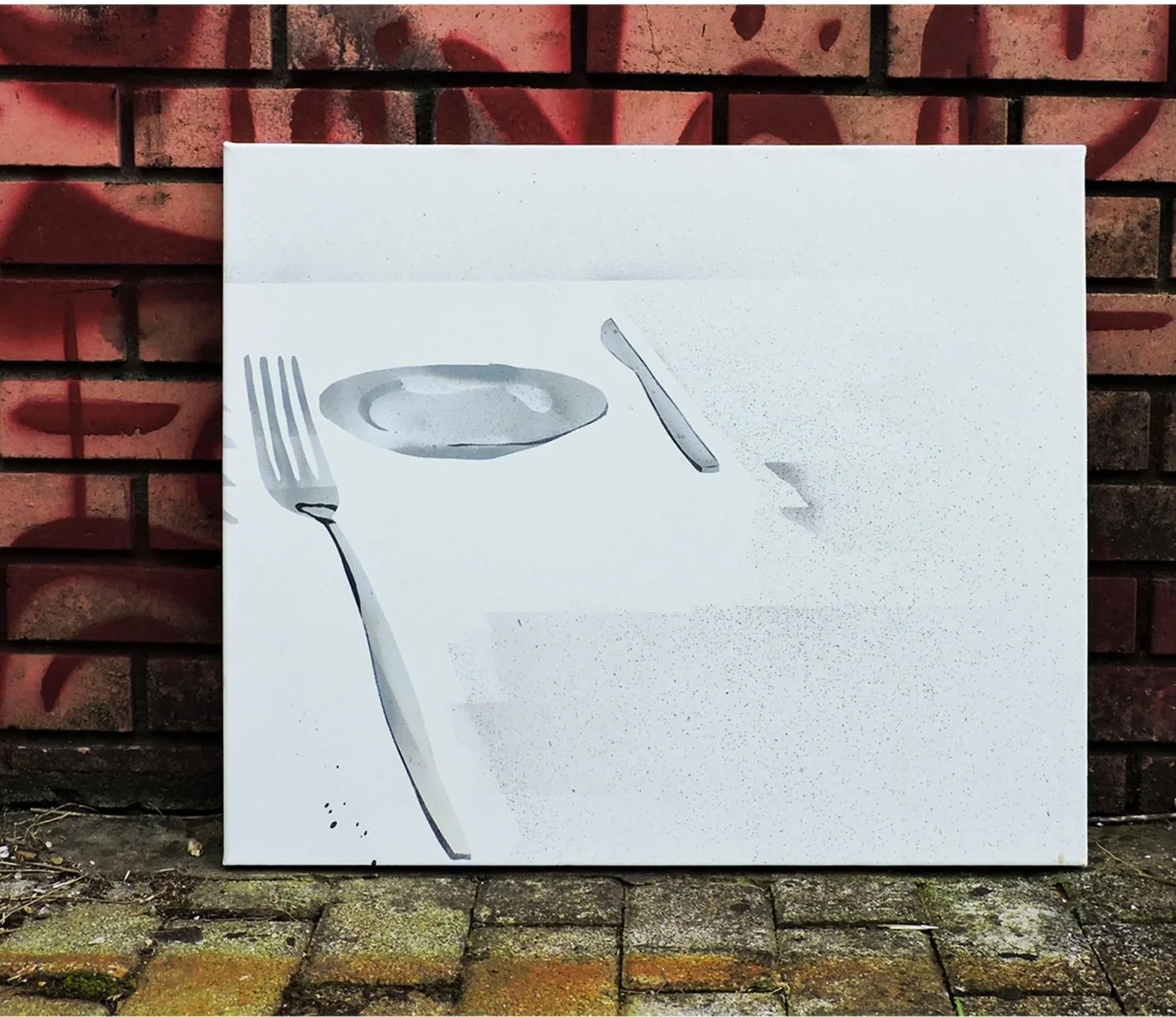 x Cutlery x, 2025, Spray on Canvas, 50 x 60 cm