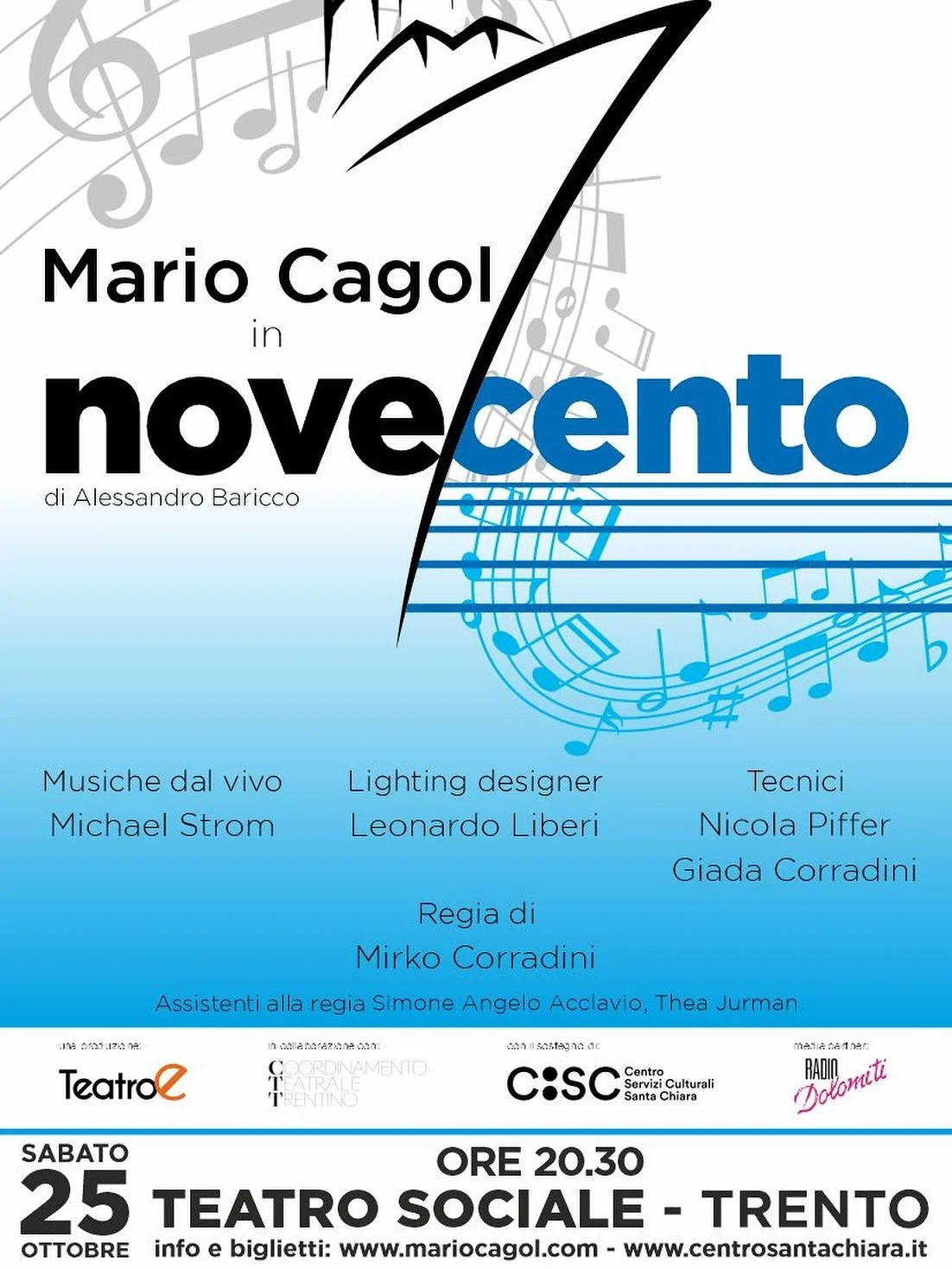 ✨ Mario Cagol torna a teatro con un grande classico di Alessandro Baricco: Novecento ✨
Un monologo che è diventato leggenda, un viaggio tra oceani, musica e parole capace di emozionare e far sognare.
Con le musiche dal vivo di Michael Strom e