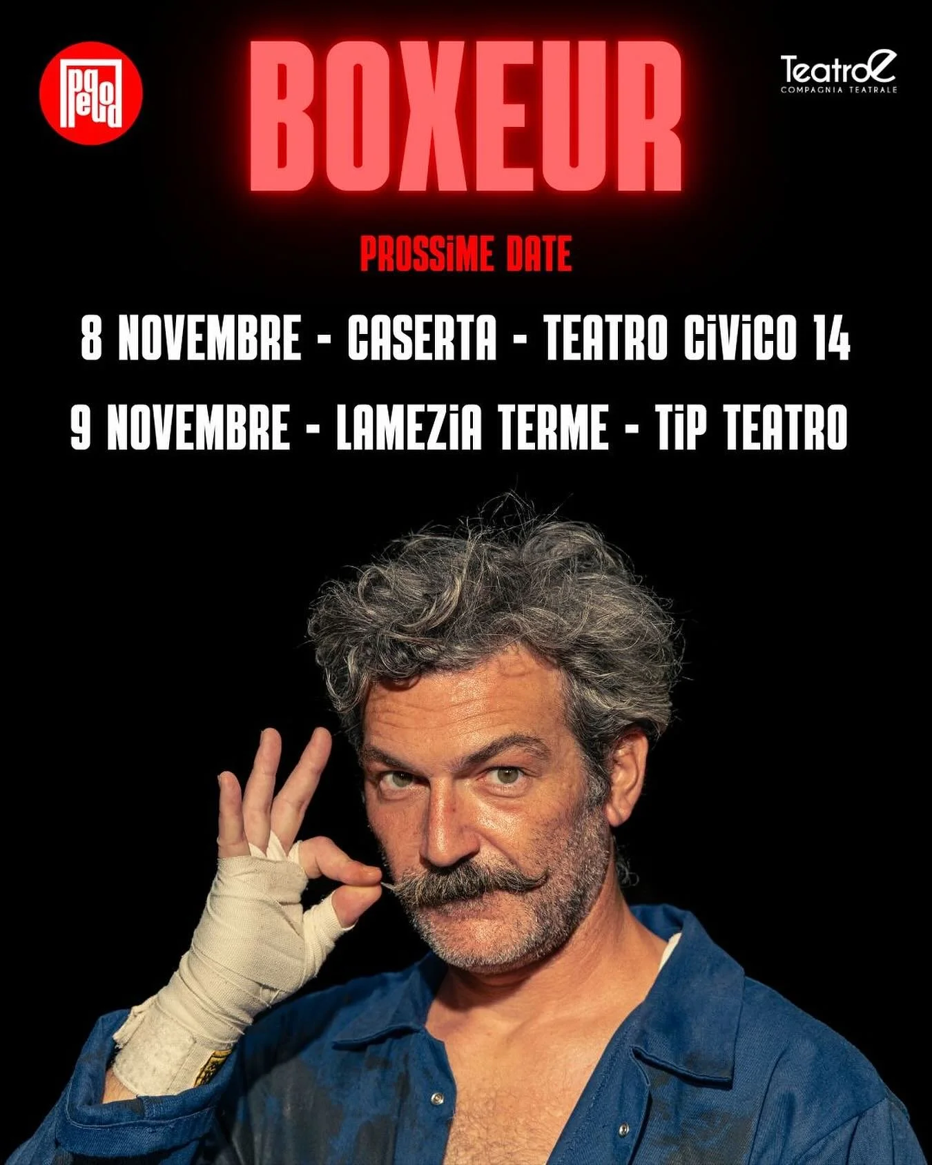 🥊 BOXEUR torna in scena, con due nuove tappe del suo viaggio tra sudore, sogni e colpi di vita.
Dopo il successo di Avignone e le tappe estive, il monologo di Stefano Pietro Detassis, scritto e diretto da Maura Pettorruso, approda in Campania e Cala
