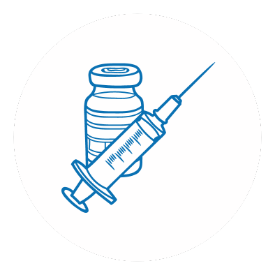 Outline drawing of a medicine vial and a syringe.