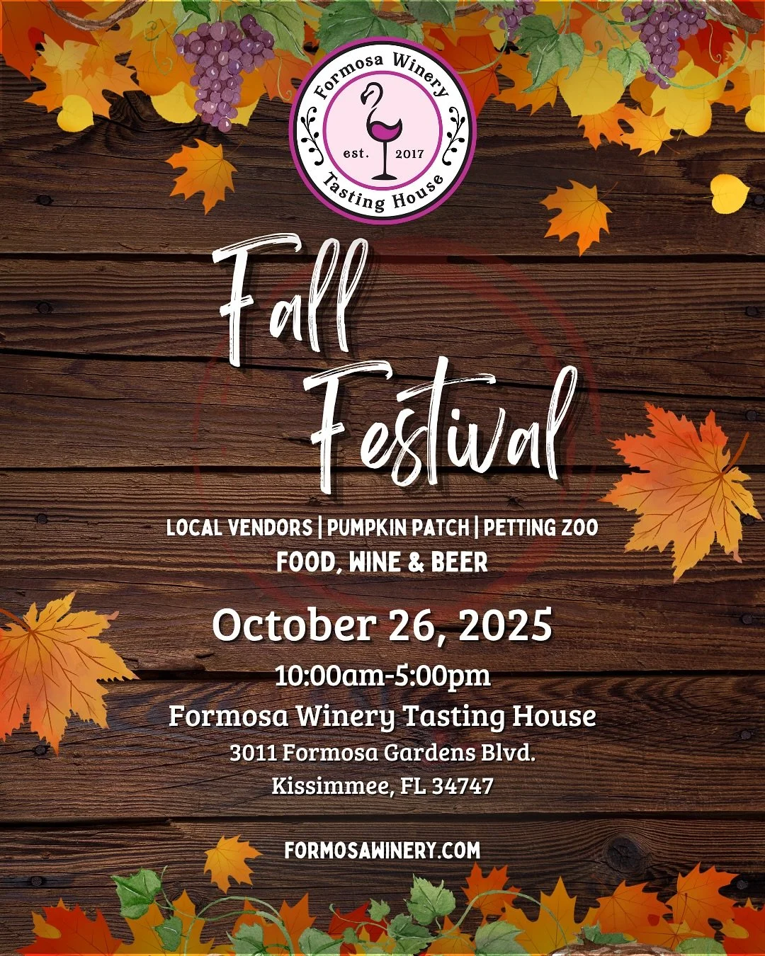 We&rsquo;re one week away from @formosawinery Fall Festival! 🍂🎃

We&rsquo;ll have:
🍷 exclusive food and drinks from @formosawinery 
🛍️ local vendors 
🎃 a pumpkin patch 
🐐 a petting zoo 
🍬 trick or treating 
🎳 yard games 

We&rsquo;re so excit